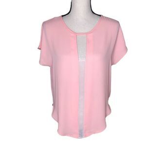 ASTR Peach and Cream Georgette Short Sleeve Top